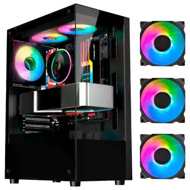 Imagem de Gabinete Gamer Hayom Gb1792, Atx, Lateral E Frontal Em Vidro Temperado, Usb 3.0, 3x Coolers Fan Rgb, Preto