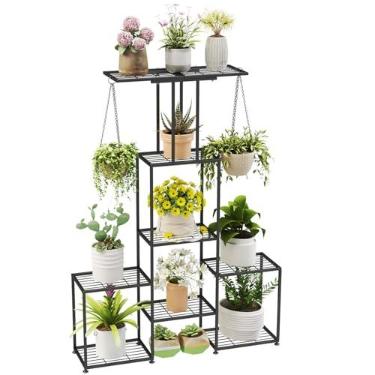 Imagem de YUJCHMTZN Suporte Para Plantas Interno E Externo, Prateleira De Metal Para Plantas Suspensas De 6 Camadas De Altura Para Vários Vasos De Flores, Escada Grande E Resistente, Suporte Para Plantas Para
