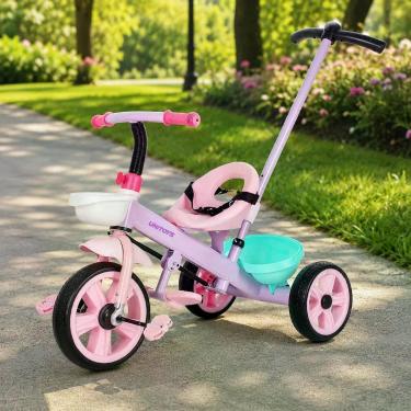 Imagem de Triciclo Infantil Candy com Empurrador Removível e Cestinha Frontal Rosa Unitoys 55CM