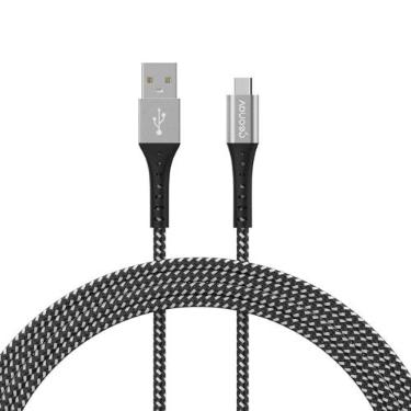 Imagem de Geonav Cabo USB-A para micro USB, 1.2 metros, nylon trançado, resiste até 10 mil dobras, tranferência de dados até 480 Mbps, ESMIBK, preto