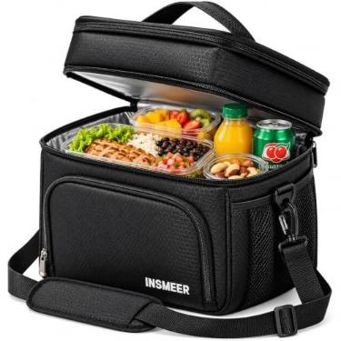 Imagem de INSMEER Bolsa Térmica Marmita Para Homens, 2 Compartimentos Lancheira Termica Para Adulto Masculina Bolsa Termica De Separado Para Alimentos Quentes E Frios (2 Compartimentos, Preto)
