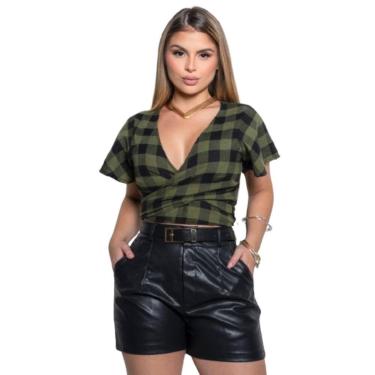 Imagem de Blusa Feminina Transpassada Amarrar Xadrez São João Festa Junina - Mam