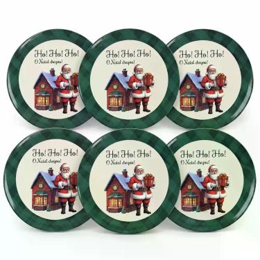 Imagem de Kit 6 Pratos de Sobremesa Natal Melamina Mesa Posta Natalina COR:Verde