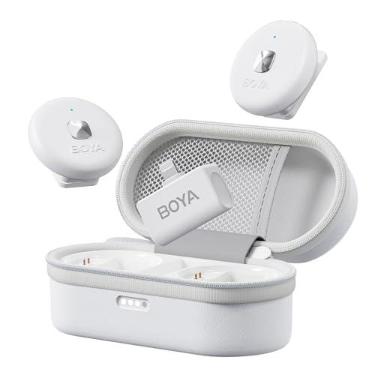 Imagem de BOYA Omic-D Microfone de Lapela Sem Fio para iPhone 2TX + Lightning RX, Redução de Ruído, Bateria com Duração de 30H e Alcance de 50M com Estojo de Carregamento - Branco