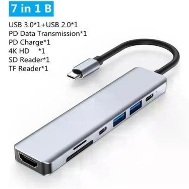 Imagem de Hub Cabo Adaptador Multiportas Usb-C 7 Em 1 Hdmi 4K Usb 3.0 - Type-C