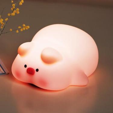 Imagem de VTIGER Luz Noturna de Porco Rosa Fofa, LED para Crianças - Regulável, Recarregável de Toque