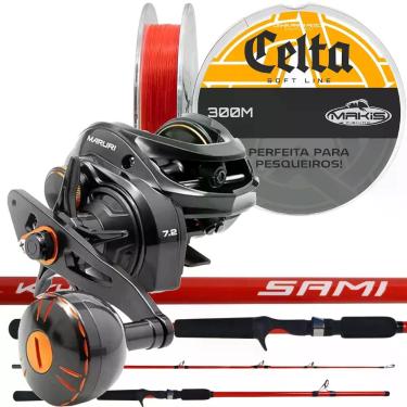 Imagem de Kit Pesca Pesqueiro Carretilha Bronx 300P Vara Fibra De Vidro 1,80m Li