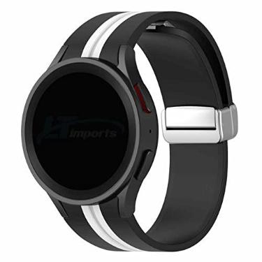 Imagem de Pulseira Listrada Fecho Magnetico LTIMPORTS, compativel com Galaxy Watch 6 - Galaxy Watch 5 - Galaxy Watch 4 (Preto/Branco, Fecho PRETO)