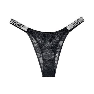 Imagem de Calcinha Transparente Sem Costura Com Letras Em Renda E Strass, Sexy, 