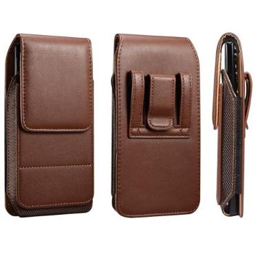 Imagem de Bolsa de cinto vertical para celular masculina, bolsa de cintura para celular com clipe de couro, coldre de cintura para smartphone, bolso vertical para cinto, pochete com mosquetão para cinto para