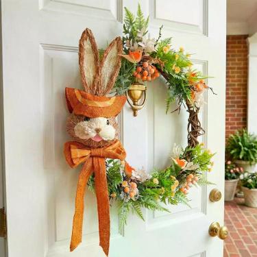 Imagem de Guirlanda de Páscoa Decoração Coelho Laranja Arranjo Artesanal 50CM