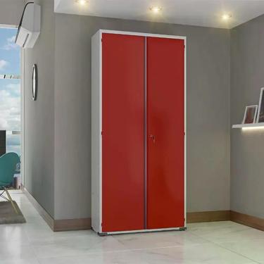 Imagem de Armário de Aço para Escritório Ea301 com Fechadura 2 Portas 4 Prateleiras Aço 90CM Vermelho Elite Aço