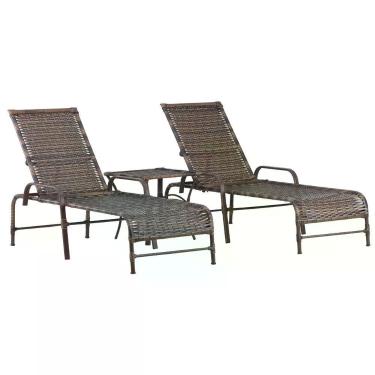 Imagem de Kit 2 Espreguiçadeiras Catar Pintura Mesa Piscina Alumínio Capuccino