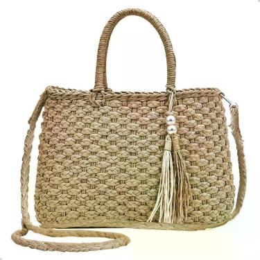 Imagem de Bolsa de Palha Retangular Faminina Moda Verão Praia Piscina Alça Fina 