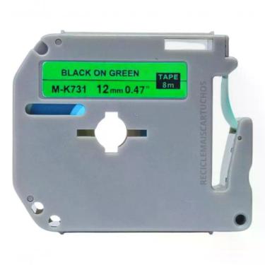 Imagem de Kit 5 Fita para Rotulador MASTERPRINT RL-B-K731 Compatível com PT-45 a PT-110 12mm 8m Bivolt Verde com Impressão Preto