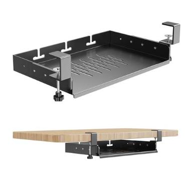 Imagem de BYMECOST Suporte Para Laptop Sem Furadeiras Sob A Mesa, Prateleira De Metal Com Gerenciamento Cabos, Bandeja Macbook, Teclado, Mac Mini, Silicone Antirriscos, Adequado Escritórios, Jogos, Estações T