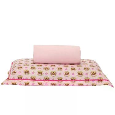 Imagem de Jogo De Cama Lençol Solteiro Ursinha Rosê Com Fronha Estampada 02 Peças - Percal Algodão 140 Fios