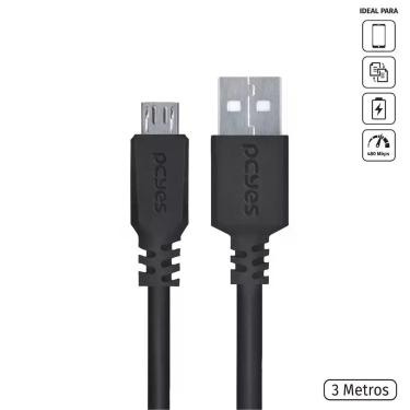 Imagem de Cabo para Celular Micro USB para USB a 2.0 3 Metros Preto - PMUAP-3 - 