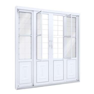 Imagem de Porta de Correr de Aço com Postigo 213 x 200 x 13 cm 4 Folhas Grade Qu
