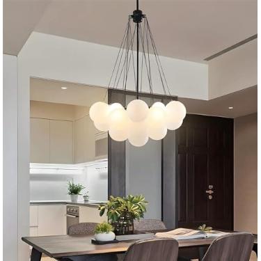 Imagem de Lustre moderno de bola de bolhas, luminária pendente faça você mesmo com abajur de vidro, luzes pendentes de teto decorativas de LED compatíveis com lâmpada suspensa de corredor, quarto, sal