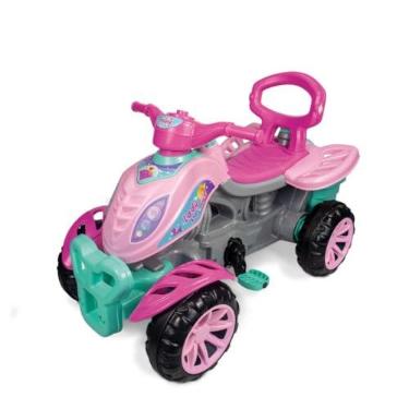 Imagem de Quadriciclo Infantil com Empurrador, Carrinho de Passeio com Porta-Objetos, Rosa e Verde
