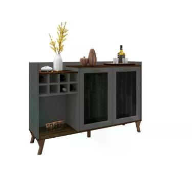 Imagem de Balcão Buffet Adega Com Duas Portas Dubai Palisandro Cinza
