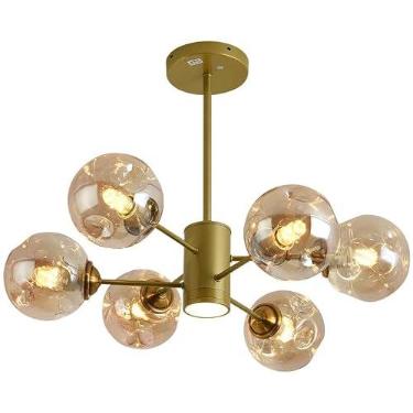 Imagem de Luminária de teto moderna, lustre de vidro dourado, aglomerado de bolhas, minimalista nórdico, luz de teto Sputnik com holofote LED, luminária pendente de cozinha âmbar, bola preta, lustre d