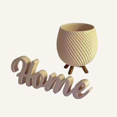 Imagem de Vaso Cachepot com Pezinho e Palavra Home Minimalista Sala Decoração para Plantinhas Cactus(Bege)