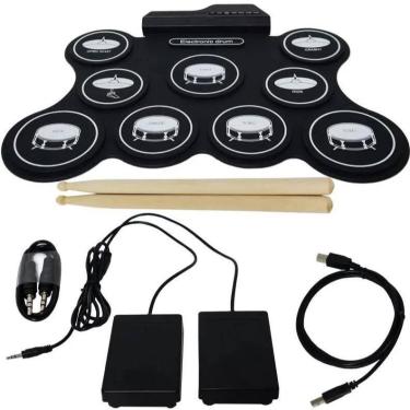 Imagem de Bateria eletrônica 6 Drums 5 Metal Silicone Portátil C Pedal - Exbom