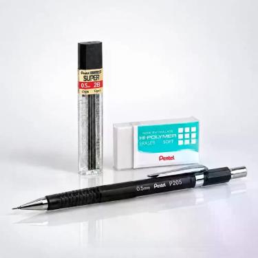 Imagem de Kit Lapiseira 0.5mm Grafite 12 Minas Borracha Para Escrever Rascunho A