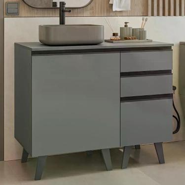 Imagem de Gabinete Para Banheiro 100cm 1 Porta 3 Gavetas Nice Madesa 04 Cinza