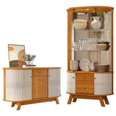 Imagem de Aparador Para Sala Buffet Monza E Cristaleira Moss Cinamomo Off White 