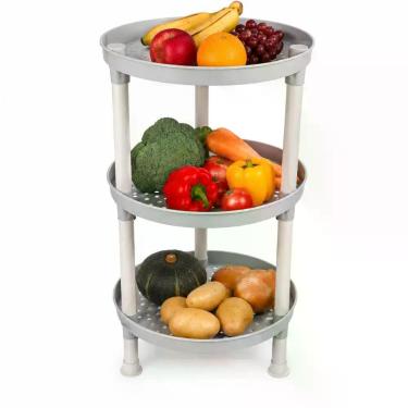 Imagem de Fruteira redonda 3 andares cinza prateleira multiuso plastica organiza