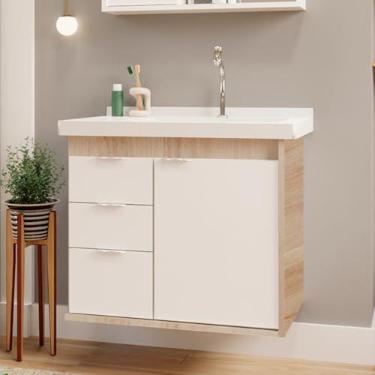 Imagem de Gabinete Toucador Para Banheiro Unik Com Cuba 85cm Maple/Branco