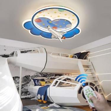 Imagem de Luminária de teto criativa de LED com design de foguete de desenho animado para quarto de menino, estilo nórdico, com intensidade regulável, lustre para ambientes internos, quarto de bebê, j