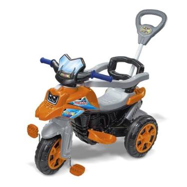 Imagem de Maral Triciclo Moto Trail Infantil 2 em 1 – Passeio com Empurrador e Pedal Laranja, Estável e Divertido para Crianças