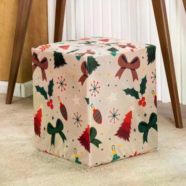 Imagem de Capa de Puff Quadrado NATALINA Avulsa Estampada Ajustável com Elástico
