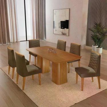 Imagem de Conjunto Sala de Jantar Mesa Tampo MDF 6 Cadeiras Sakura Marrom/Marrom