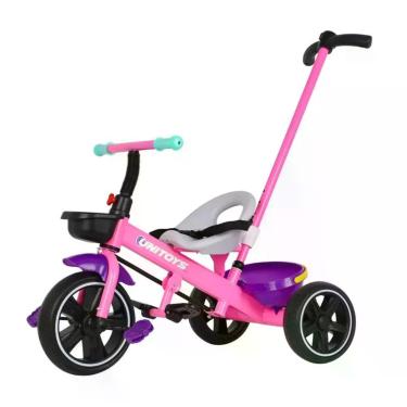 Imagem de Triciclo Infantil Empurrador Pedal e Apoio de Pé com Cestinha Frontal e Traseira Rosa e Roxo Unitoys