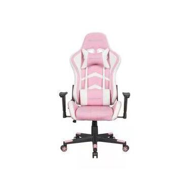 Imagem de Cadeira Gamer MaxRacer Aggressive Rosa e Branca