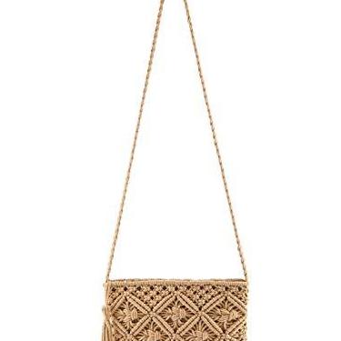 Imagem de Ayliss Bolsa tiracolo feminina feita à mão, bolsa de ombro de verão, praia, algodão, crochê, feita à mão, com borla, Caqui, One Size