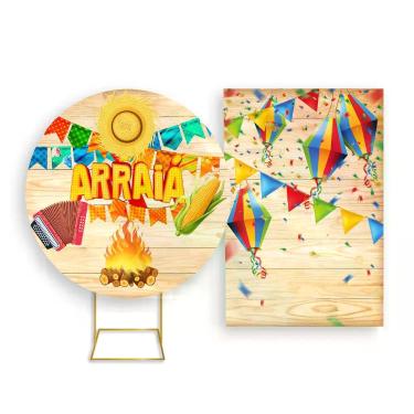 Imagem de Painel De Festa Redondo 1,50x1,50 + Painel Vertical 1,50x2,20 - Festa 