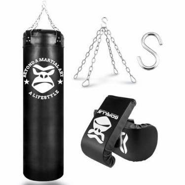 Imagem de Saco Pancada Boxe120 Cm + Luva Bate Saco Muay Thai Treino Luta Cor Preto Equipamento Luta Gorilla