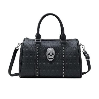 Imagem de Bolsa de ombro vintage 2023 bolsa transversal rebite bolsa de caveira versátil moda bolsa de capacidade para mulheres meninas, Preto