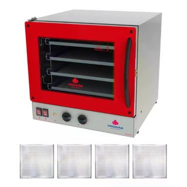 Imagem de Kit Forno Turbo Elétrico Progás PRP-004 G2 em Aço Inox com 4 Assadeiras Vermelho 110V