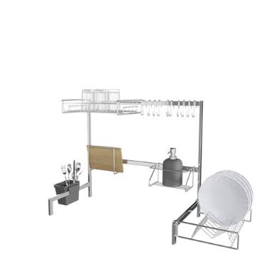 Imagem de Cozinha Autossustentável Escorredor de Louça Pratos 2 Andares Modular Grande Suspenso Preto Pliar