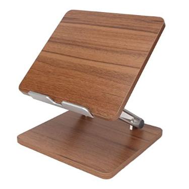 Imagem de Suporte de Laptop de Madeira, Suporte de Livro Ajustável, Laptop Riser Altura e ângulo Personalizáveis, Cor de Madeira Profunda de Liga de Alumínio, para Telefones Celulares para