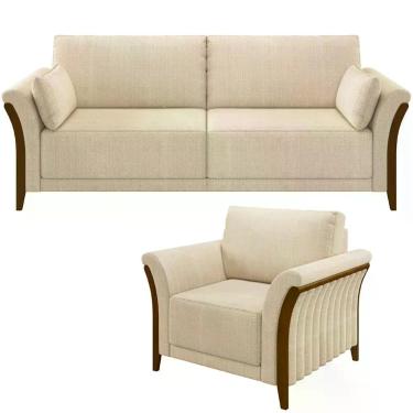 Imagem de Kit Sofá 3 Lugares Sala Estar 222 Com Poltrona Stefan Pés Madeira M03 