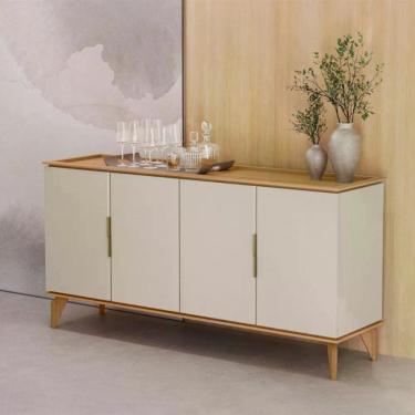 Imagem de Buffet Decorativo Evora em MDP MDF 160cm Jequitiba Off White com Pés de Madeira Linea Brasil