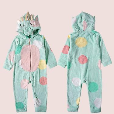 Imagem de Pijama Tiptop Criança Peludinho Bichinho Inverno Com Capuz, Verde agua